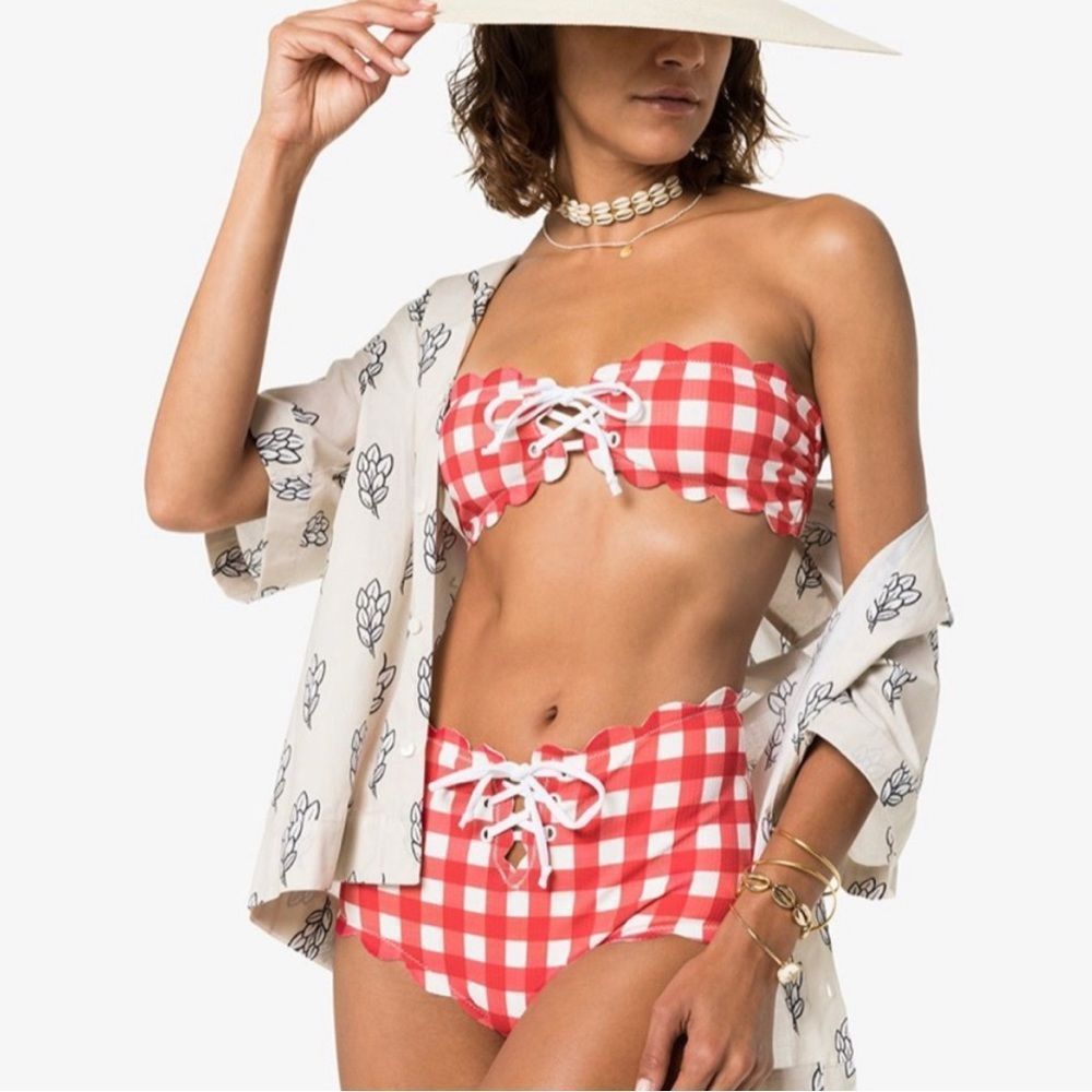 MARYSIA SWIM RED AND WHITE GINGHAM CHECK BIKINI TOP ONLY SZ SMALL NWT